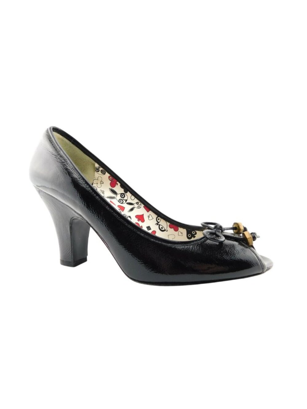 MARC JACOBS Logo Tipped Bow Black Patent Leather Open Toe Chuck Heel Pumps 40